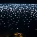 Wedding drone show in Bali at night.