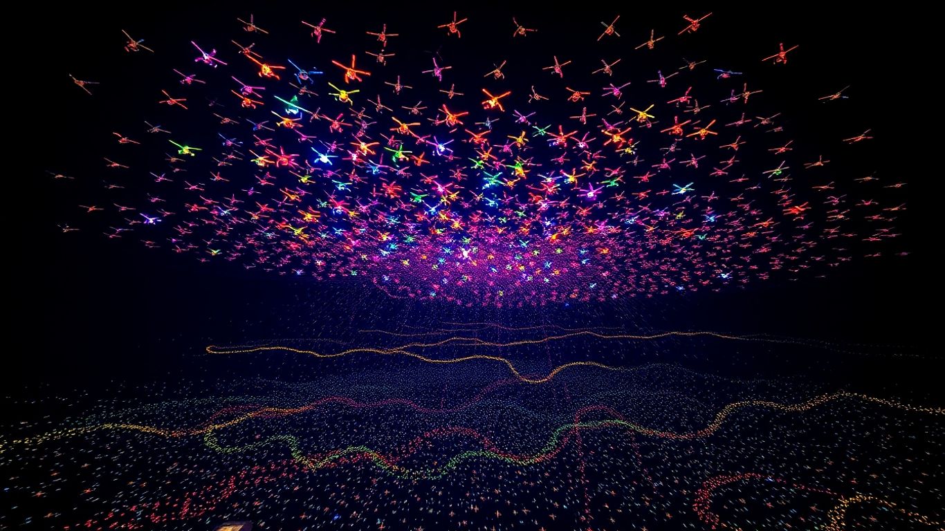 Drone light show in Indonesia at night