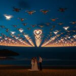 Bali wedding with drone light show over ocean