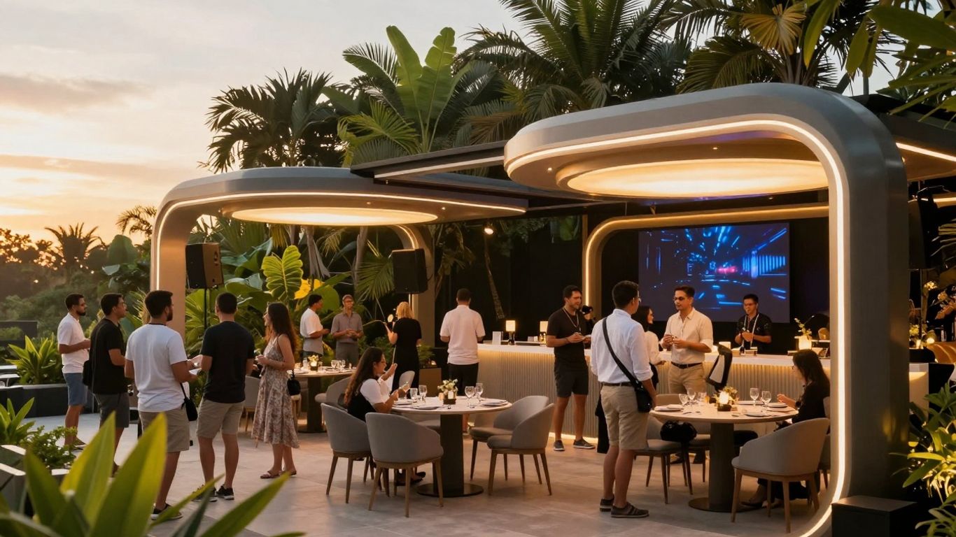 Modern event technology in a Bali venue.